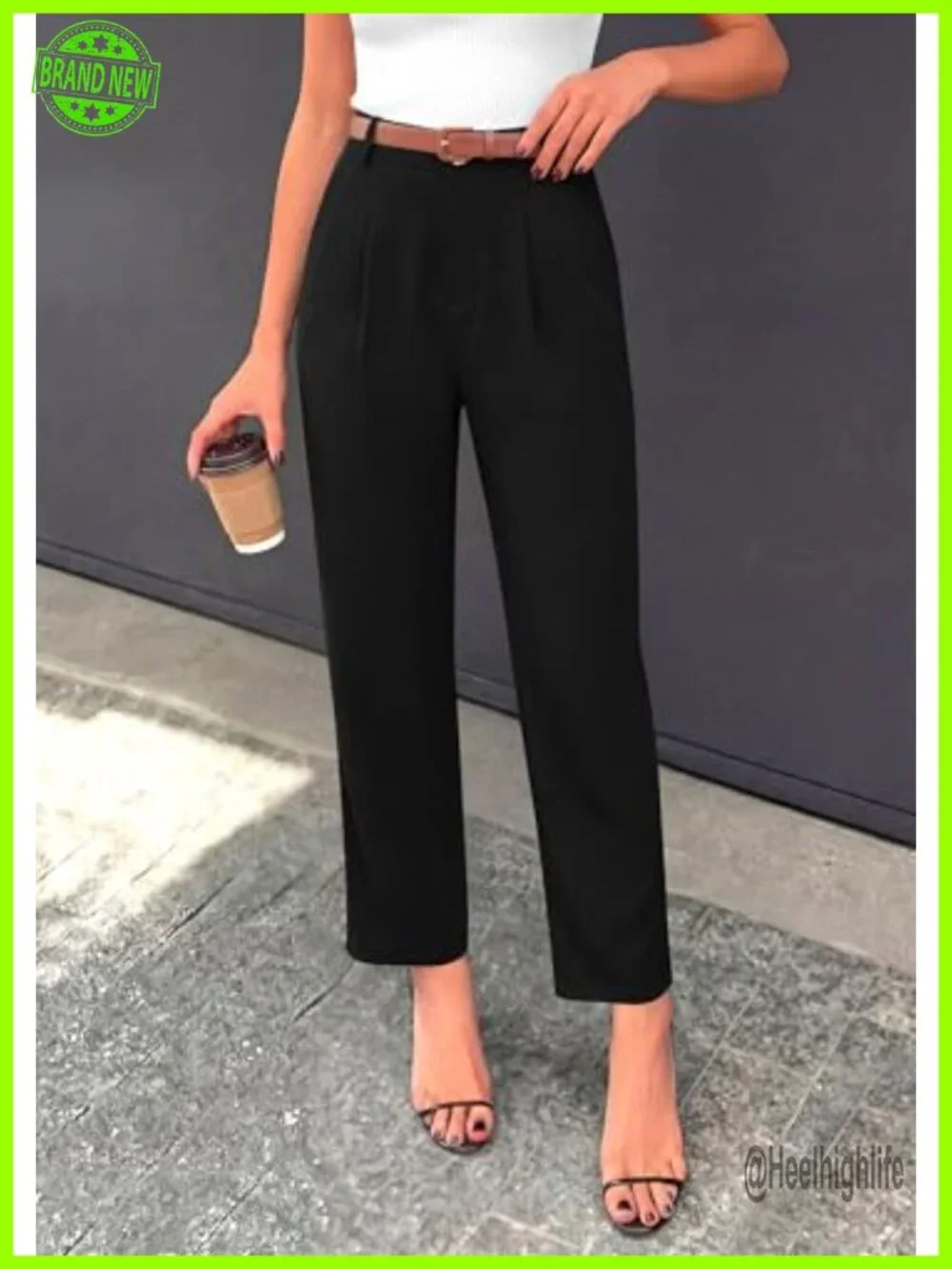High Waisted Tapered Ankle Dress Pants Business Casual Trousers with Pockets